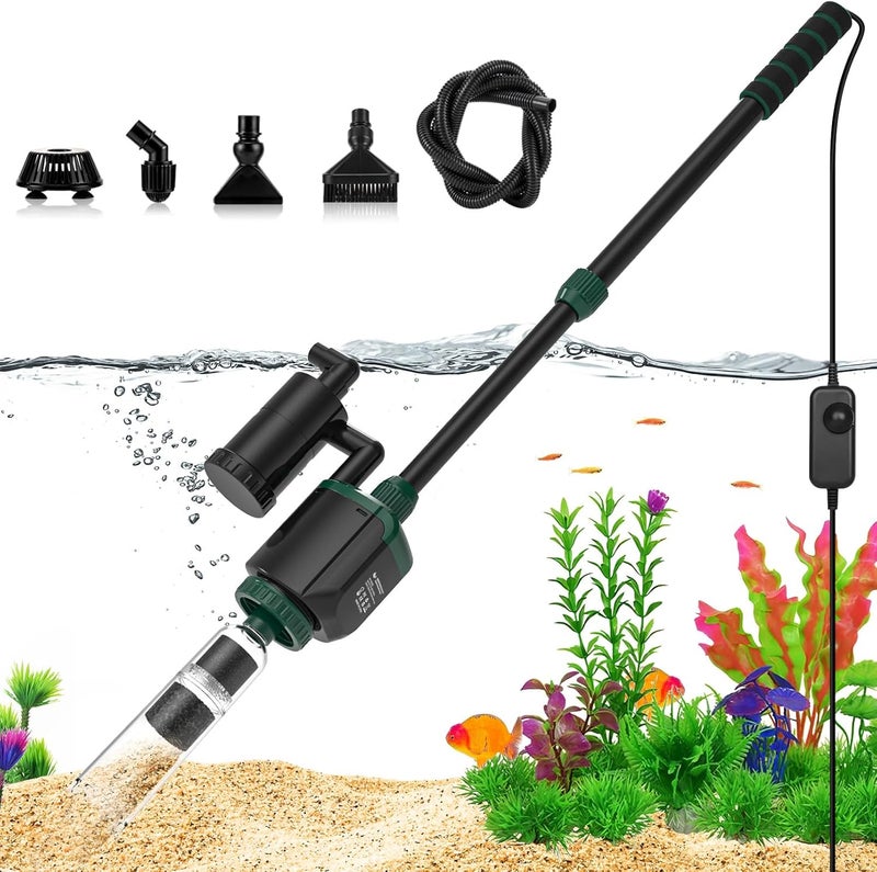 AQQA Fish Tank Cleaner, 34W 600GPH DC Gravel Vacuum for Aquarium, 6 in 1 Aquarium Vacuum Gravel Cleaner Adjustable Water Flow Cleaning Tools for Change Water Wash Sand Water Filter Water Circulation - Image 1
